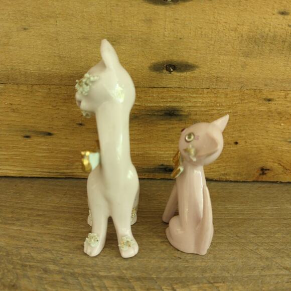 Vintage 1950s Thames Ceramic Spaghetti Cats Figurines Rhinestone Eyes Gold Bows - Picture 2 of 10